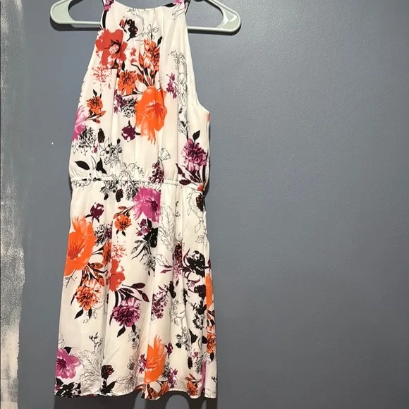 LOFT Floral Halter Dress - White, Pink, Orange - Picture 2 of 3